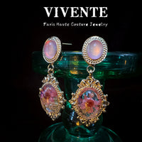 New Chinese Style Amber Dried Flower Waterdrop Gold-Plated S925 Sterling Silver Earrings
