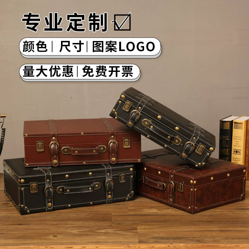 Vintage European Style Decorative Storage Trunk with Faux Leather Finish for Home Decor, Photography Props, and Organization