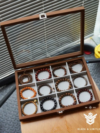 Walnut Grain Dustproof Jewelry Storage Box with Clear Lid for Bracelets, Watches, and Collectibles