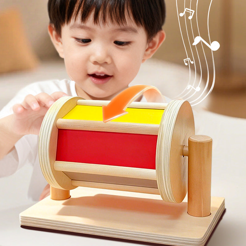 Montessori Wooden Coin Box and Textile Drum Toy for Toddlers 1-3 Years