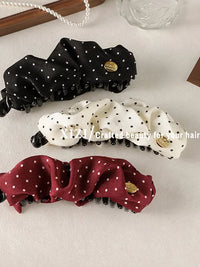 Korean Style Polka Dot Pleated Banana Hair Clip for Women, Large Vertical Ponytail Holder