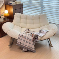 Double Rocking Chair with White Cushion for Indoor Outdoor Relaxation