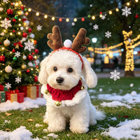 Christmas Reindeer Antler Headband with Bell Collar for Pets