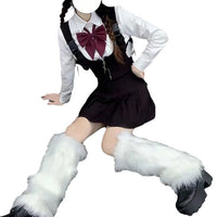 Faux Rabbit Fur Leg Warmers for Women, Thickened Plush JK Style Stacked Socks