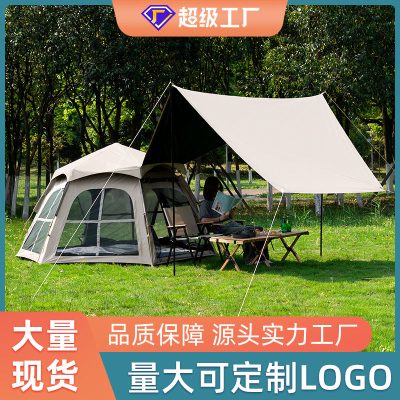 Automatic Pop-Up Camping Tent with Integrated Sunshade, Waterproof and Thickened Hexagonal Design