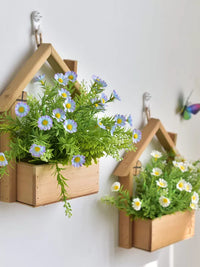 Artificial Flower Wall Decor with Wooden House Ornament for Living Room Bedroom