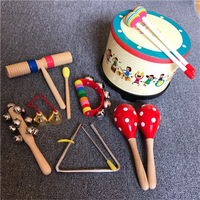 Orff Percussion Drum Set for Kids and Babies - Hand Drum, Snare Drum, Lollipop Drum with Maracas