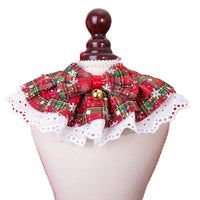 Christmas Pet Bandana Collar with Bow Tie and Bell for Cats and Dogs, Plaid Lace Design