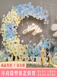 Moon Arch Wedding Prop with Artificial Flowers for Proposal Background and Event Decor