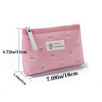 Korean Style Floral Canvas Cosmetic Bag with Zipper, Portable Mini Pouch for Travel and Daily Use