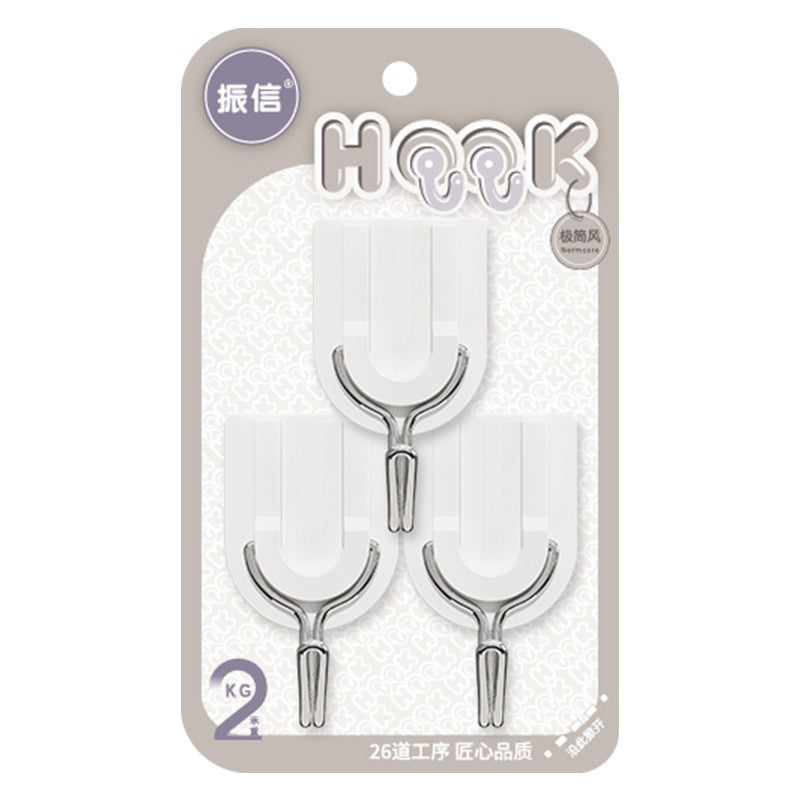 Zhenxin 7752 Self-Adhesive Wall Hooks, 3-Pack, Strong Plastic Hangers for Home and Supermarket