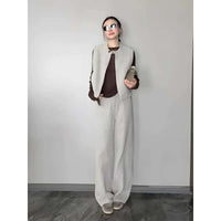 Women's Korean Style Wool Blend Vest and Wide-Leg Pants Set