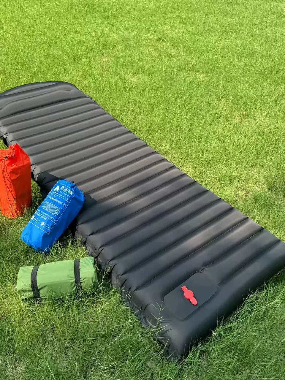 Foot-Press Inflatable Camping Sleeping Pad with Pillow, Thickened Moisture-Proof Lightweight Portable Mat
