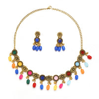 Bohemian Floral Tassel Necklace & Earrings Set with Rhinestones