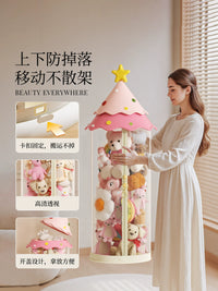 Large Diameter Plush Toy Storage Bin with Zipper, Transparent Display Barrel for Stuffed Animals
