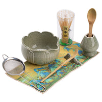 Lotus Matcha Tea Ceremony Set - Ceramic Bowl, Whisk, Scoop, and Brush