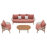 Outdoor Teak Sofa Set with High-Back Rattan Chairs for Patio Villa