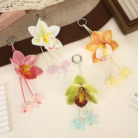 Forest Style Orchid Flower Head Keychain Bag Charm with Simulated Flowers