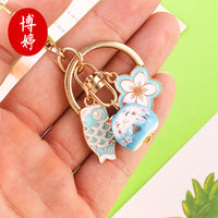 Sakura Lucky Cat Ceramic Charm for DIY Crafts and Keychains