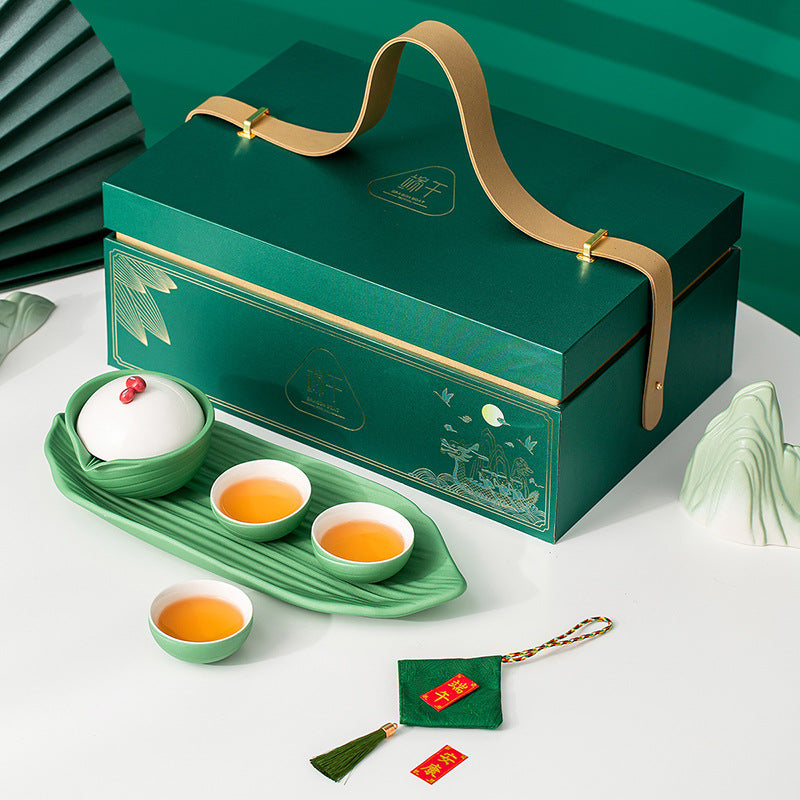 Dragon Boat Festival Portable Kung Fu Tea Set with Teapot, Cups, and Tray for Outdoor Camping