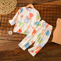 Kids' Cotton Rayon Long Sleeve Pajama Set for Summer - Thin Homewear for Boys, Girls, and Parents
