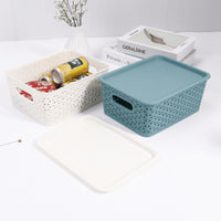 Stackable Woven-Look Storage Box with Lid for Home Office Toys
