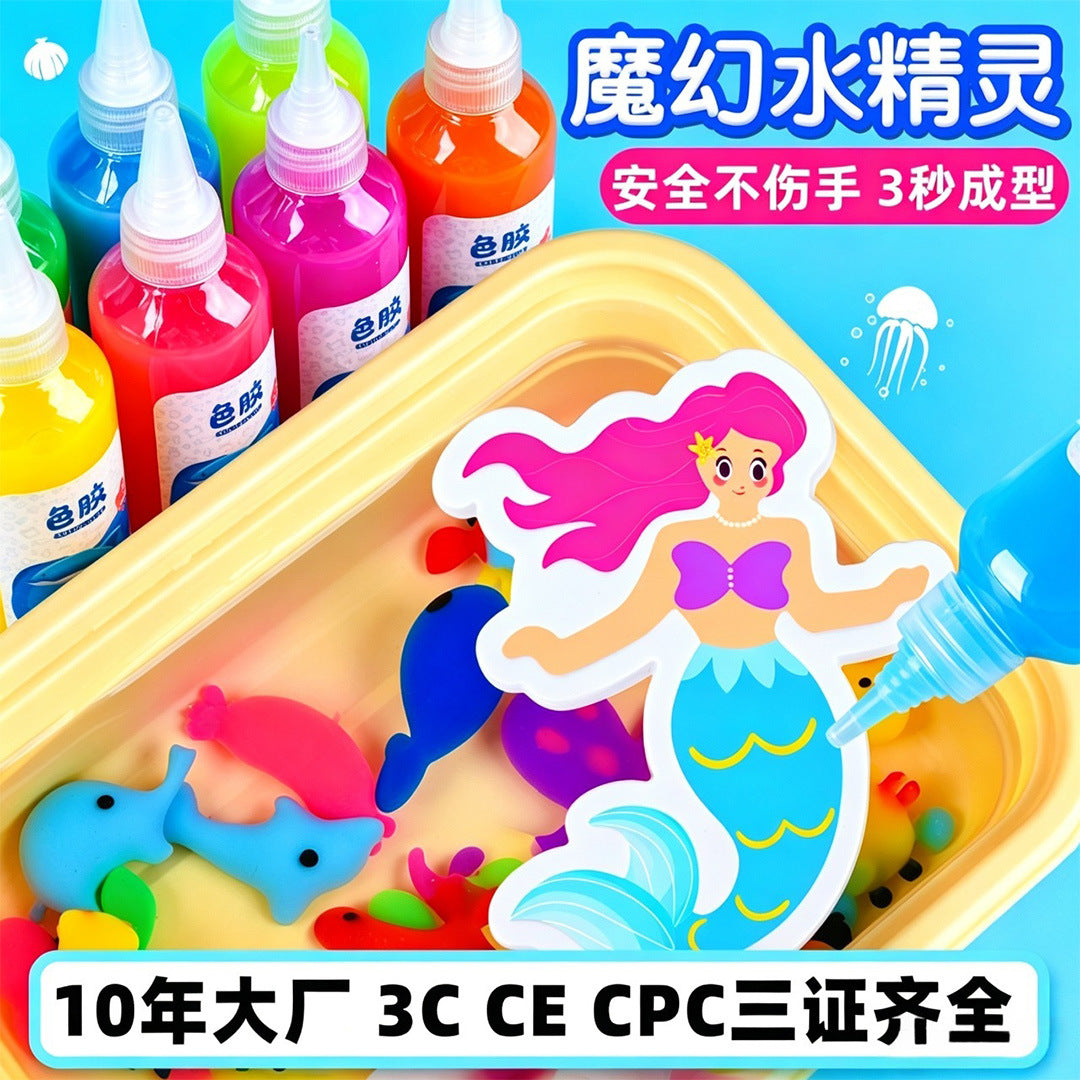 Kids Magic Water Elf DIY Ocean Animal Craft Kit with Glowing Pigments and Landscape Bottle