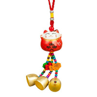 Lucky Cat Ceramic Car Rearview Mirror Charm with Bell