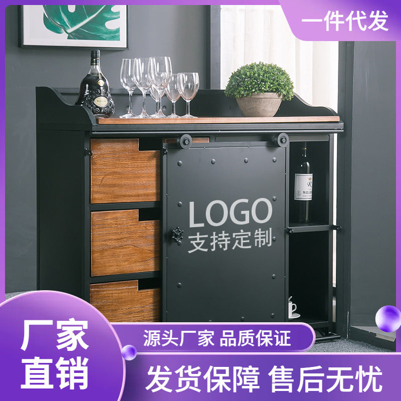 LOFT Industrial Style Sideboard Iron Storage Cabinet Tea Station Vintage Distressed Restaurant Buffet Cabinet Dish Cabinet Wine Cabinet