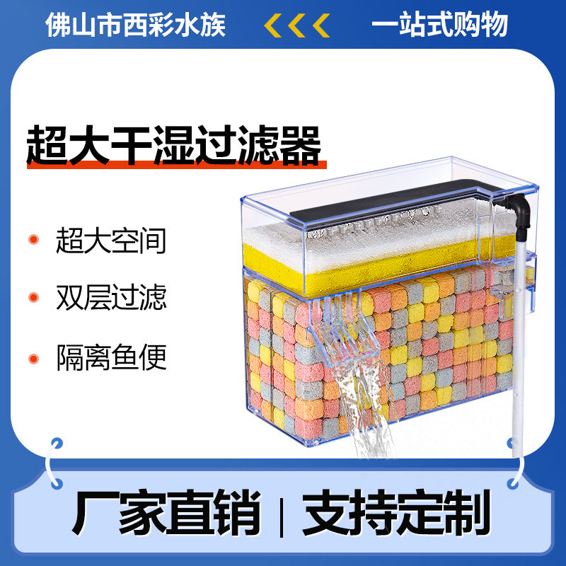 Dual-Layer Wet/Dry Separation Aquarium Filter Box for Fish and Turtles, Wall-Mounted Water Circulation Drip Filter