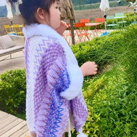 Kids' Ethnic Style Knitted Cardigan with Faux Fur Collar - Yunnan Lijiang Travel Cape