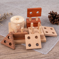Wooden Geometric Shape Stacker Puzzle Montessori Educational Toy for Toddlers