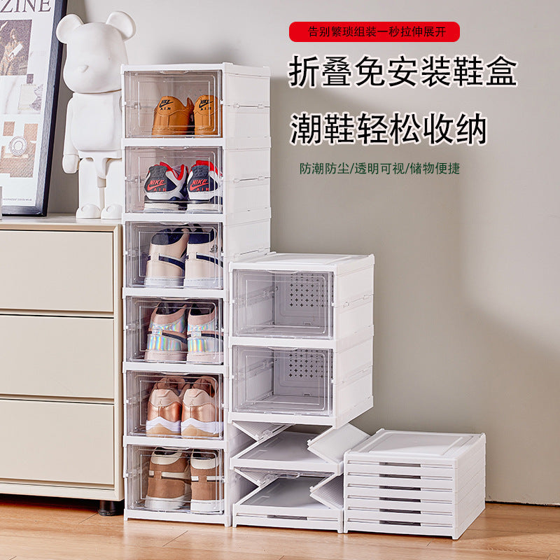 Foldable Transparent Shoe Box Storage Rack, Easy Assembly Shoe Organizer for Home