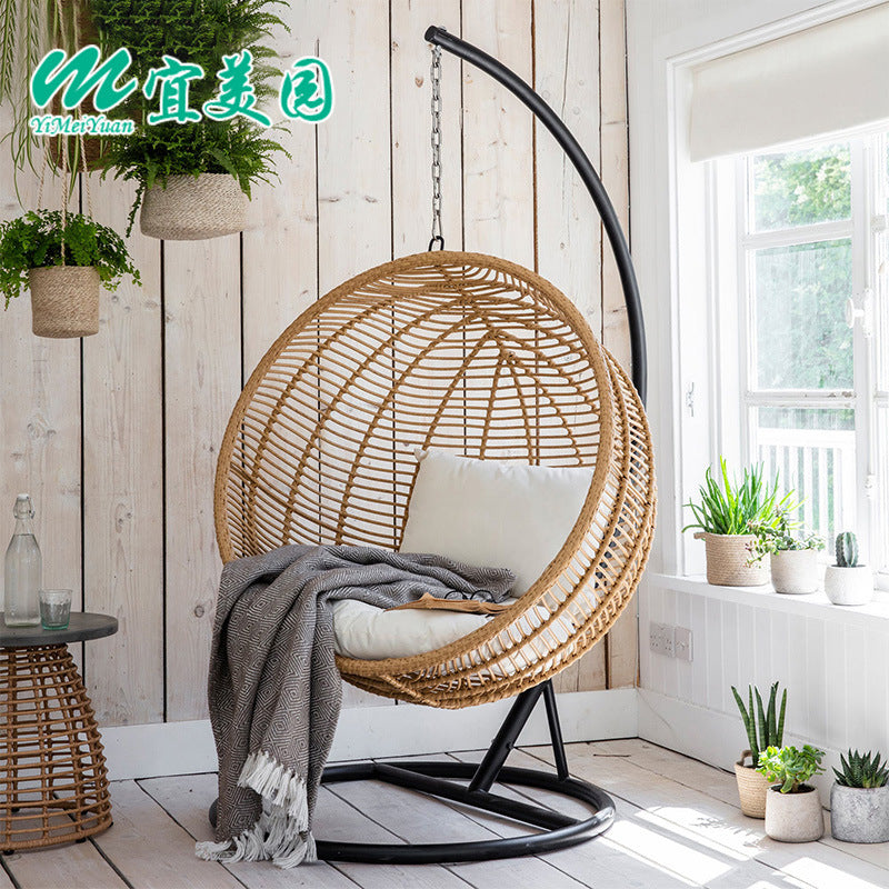 Indoor/Outdoor Rattan Woven Egg Chair Swing for Balcony Patio
