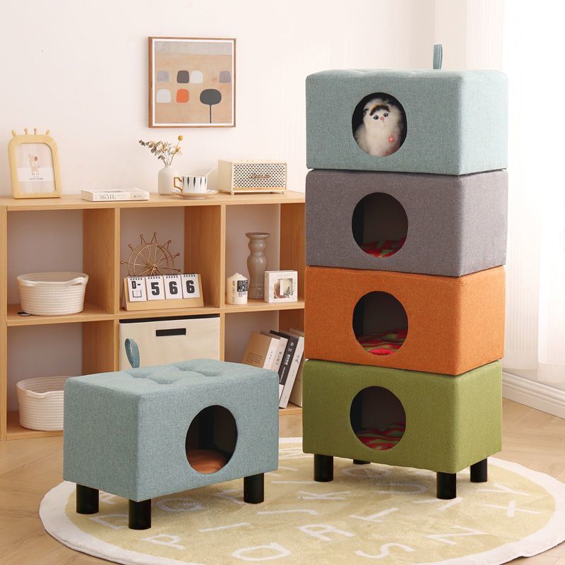 Cat Ottoman with Enclosed Pet Bed, Durable and All-Season Cat House Stool