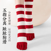 Women's Five-Toe Yoga Pilates Socks Non-Slip Mid-Calf Athletic Socks for Indoor Floor Exercise