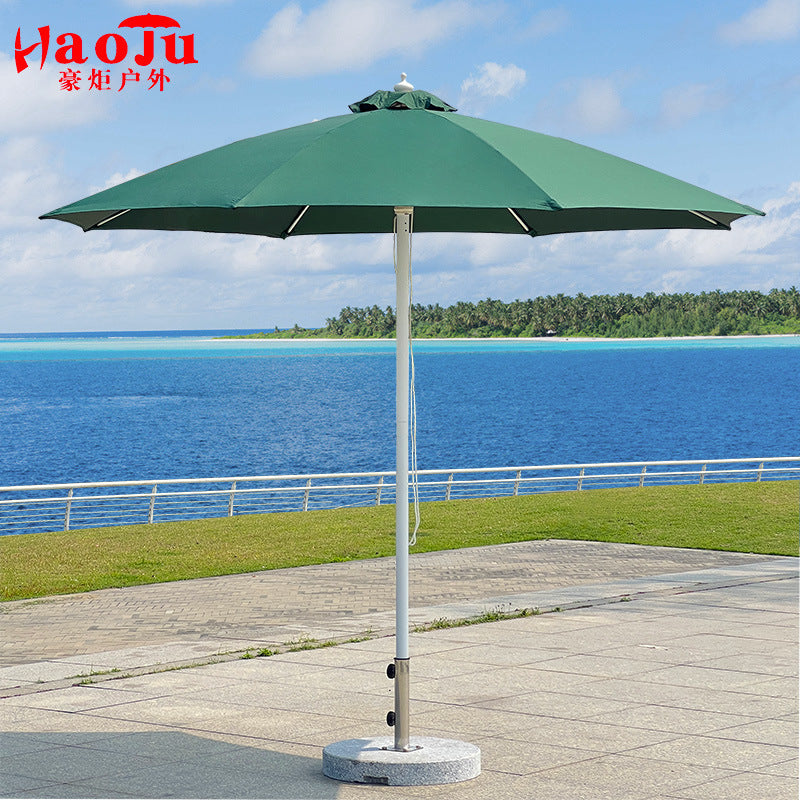 Outdoor 8-Rib Fiberglass Pool Beach Umbrella with Thickened Pole for Wind Resistance