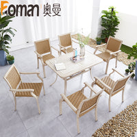 Nordic Outdoor Rattan Dining Set with Aluminum Tabletop for Patio Garden Balcony