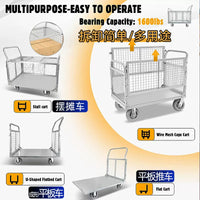 Heavy-Duty Steel Flatbed Cart with Guardrail for Warehouse and Outdoor Use