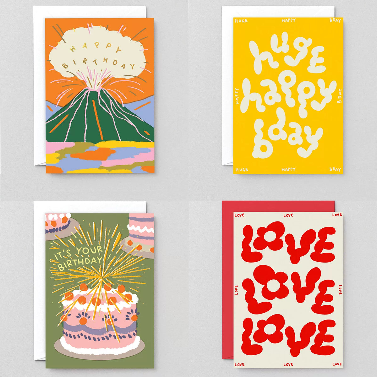 British Wrap Birthday Greeting Card for Couples, Abstract Art Collage Illustration