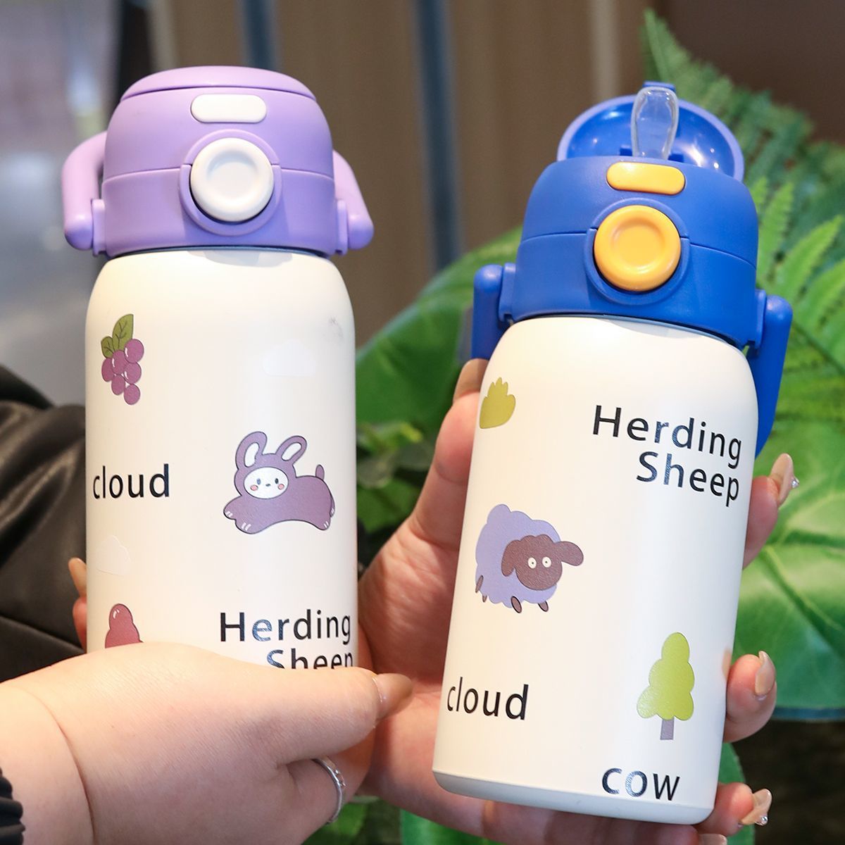 Cute Cartoon 316 Stainless Steel Insulated Water Bottle for Kids with Straw, Leak-Proof Portable Design