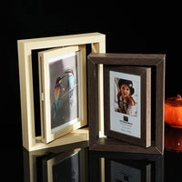 French Style Wooden Double-Sided Rotating Photo Frame for Living Room Decor, Creative Transparent Display for 6-7 Inch Pictures
