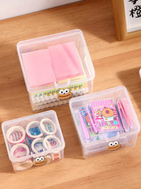 Clear Desktop Storage Box with Lid for Small Items and Stationery