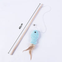 Interactive Wooden Cat Wand Toy with Paper Rope Fish and Elastic String