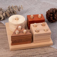 Wooden Geometric Shape Stacker Puzzle Montessori Educational Toy for Toddlers