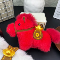 2026 Year of the Horse Mascot Plush Doll Keychain with Ingot Design