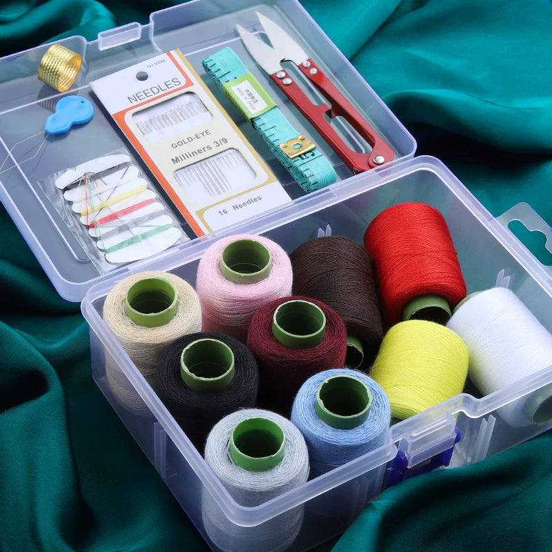 Portable Home Sewing Kit with Thread, Needles, and Storage Box