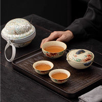 Caramel Glaze Blue and White Portable Kung Fu Travel Tea Set with One Pot and Three Cups