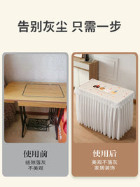 Vintage Sewing Machine Dust Cover Rectangular Tablecloth with Lace Trim for Home and Exhibition