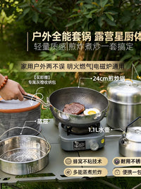 Outdoor Stainless Steel Camping Cookware Set for Large Groups, Self-Driving Tours, and Nested Storage